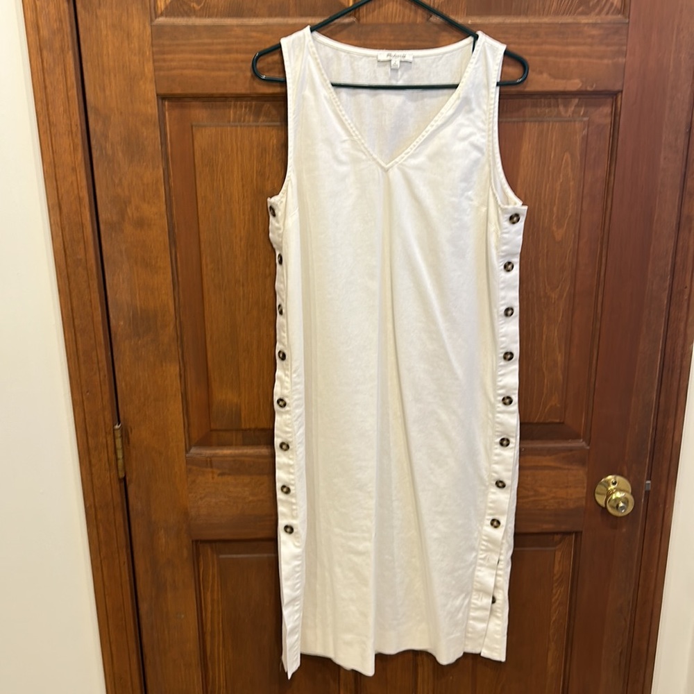 Madewell linen-cotton side-button off white cream midi dress medium - Picture 4 of 8